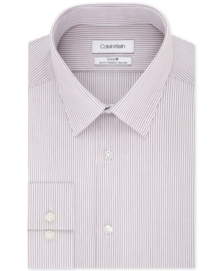 Camisa social listrada elástica de desempenho Calvin Klein masculina, slim fit, sem necessidade de passar, vermelha, tamanho 34-35