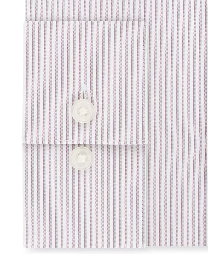 Camisa social listrada elástica de desempenho Calvin Klein masculina, slim fit, sem necessidade de passar, vermelha, tamanho 34-35