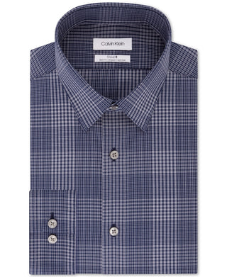 Camisa social masculina Calvin Klein Steel Slim Fit Stretch Azul Tamanho 17,5 x 32 x 33