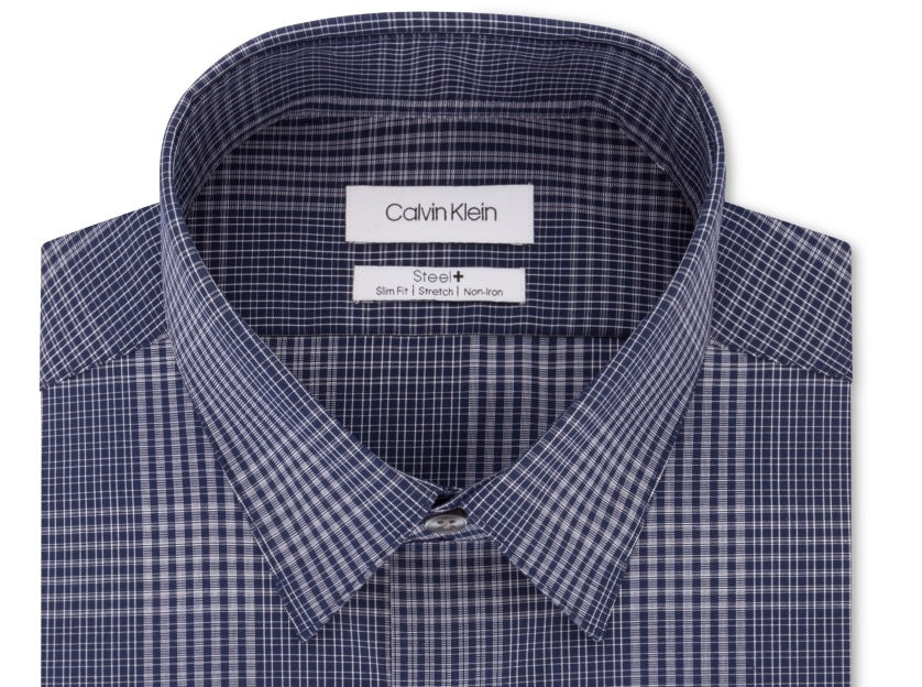 Camisa social masculina Calvin Klein Steel Slim Fit Stretch Azul Tamanho 17,5 x 32 x 33