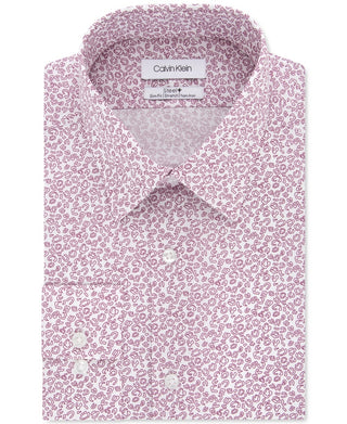 Camisa social masculina Calvin Klein Slim Fit, sem passar a ferro, com estampa abstrata elástica, vermelha, tamanho 17x34-35