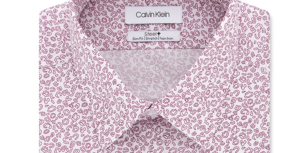 Camisa social masculina Calvin Klein Slim Fit, sem passar a ferro, com estampa abstrata elástica, vermelha, tamanho 17x34-35