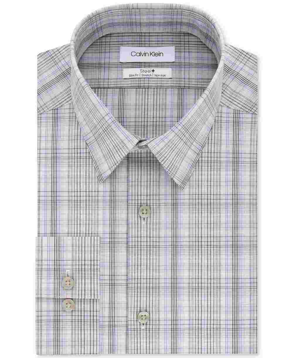 Camisa social masculina Calvin Klein xadrez com gola - bege, tamanho 15,5 x 34-35