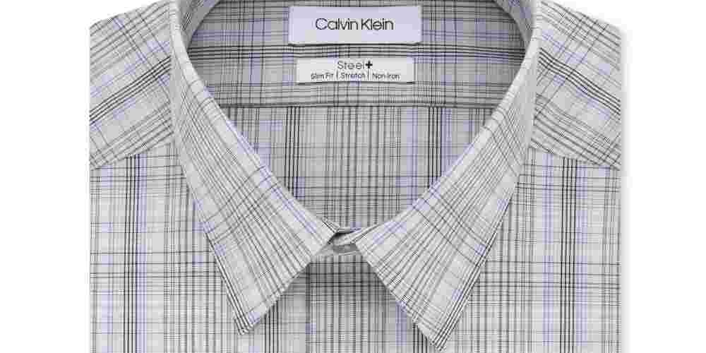 Camisa social masculina Calvin Klein xadrez com gola - bege, tamanho 15,5 x 34-35