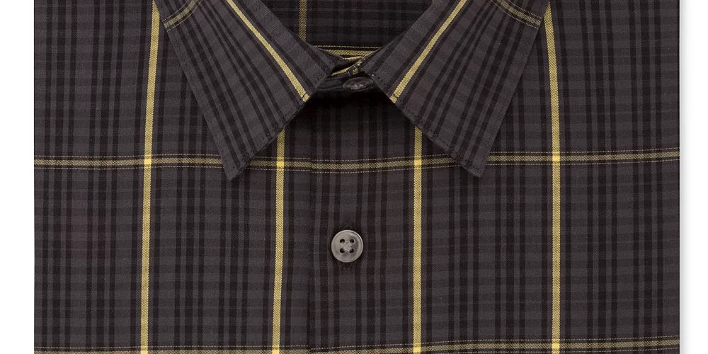 Camisa social Calvin Klein masculina com estampa xadrez e gola slim fit, cinza, tamanho 14x32-33