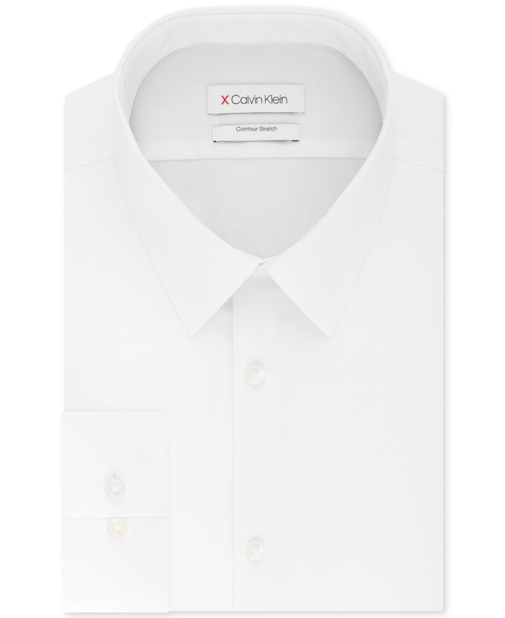 Camisa social Calvin Klein masculina extra slim fit, elástica, sem rugas, lisa, branca, tamanho 15,5 x 32-33