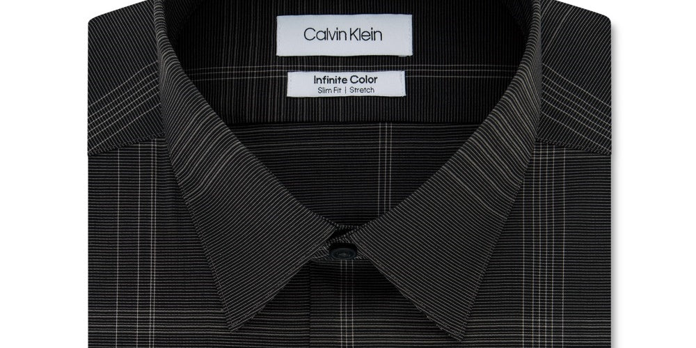 Camisa social masculina Calvin Klein Infinite Slim Fit, xadrez, elástica, sem passar, cinza, tamanho 15,5 x 32 x 33