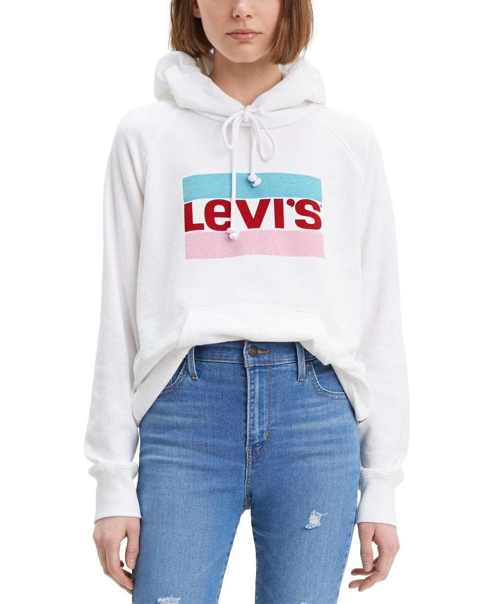 Moletom com capuz esportivo gráfico feminino Levi's, branco, tamanho pequeno