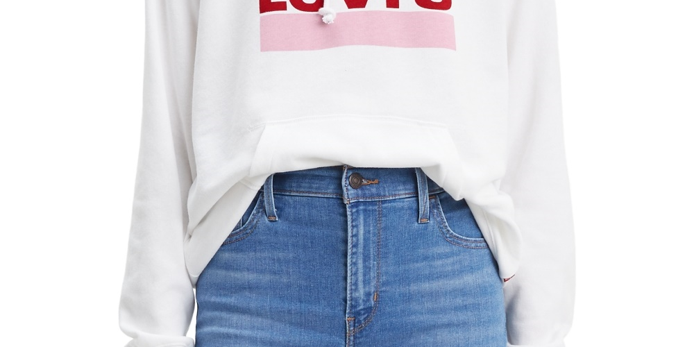 Moletom com capuz esportivo gráfico feminino Levi's, branco, tamanho pequeno