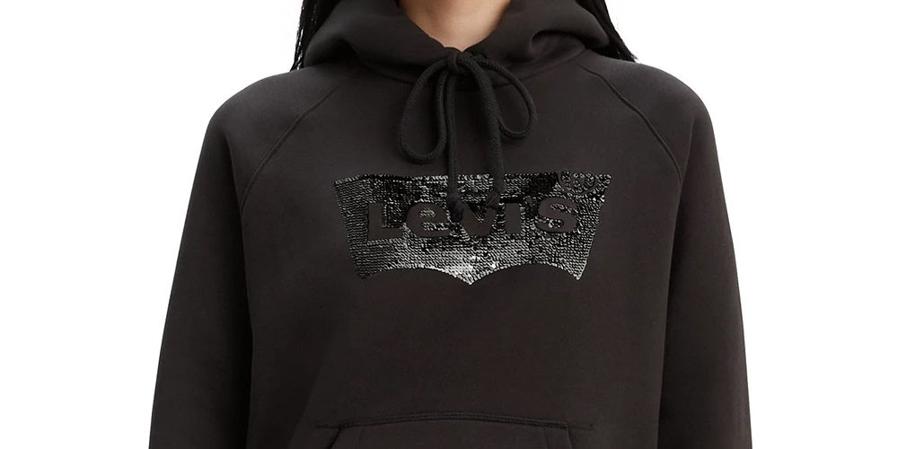 Moletom com capuz esportivo feminino Levi's com estampa de lantejoulas, preto, tamanho médio
