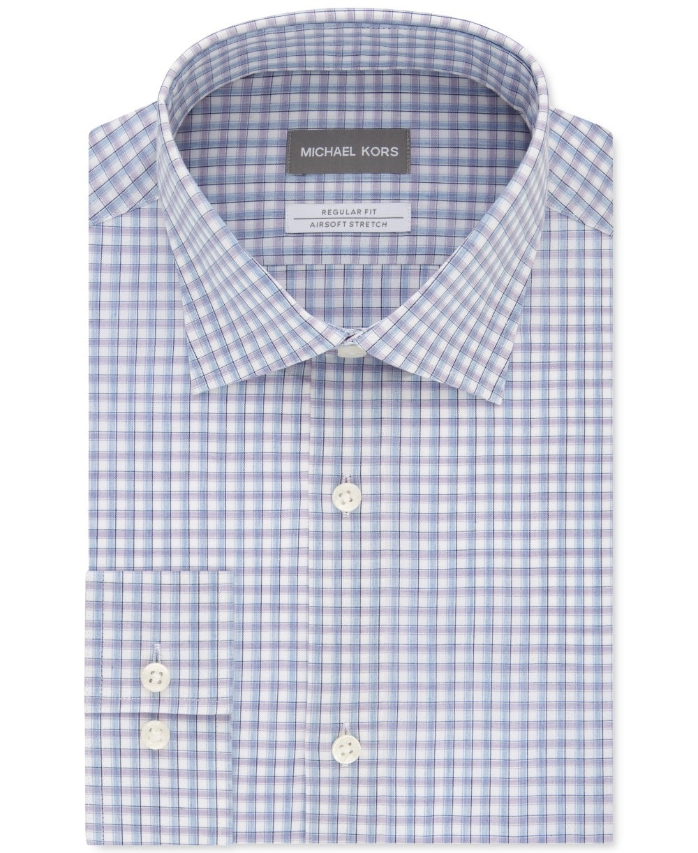 Camisa social masculina Michael Kors Classic Regular Fit, não passável, roxa, tamanho 17,5 x 34 x 35