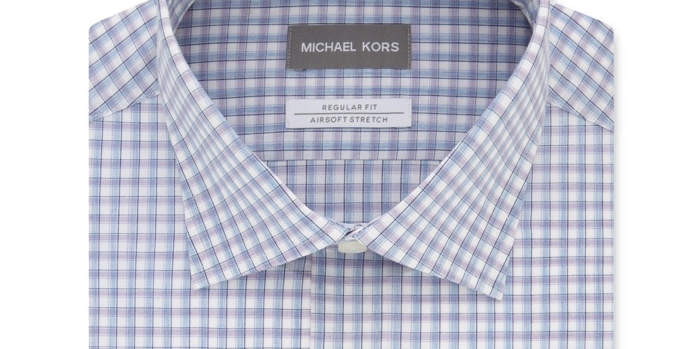 Camisa social masculina Michael Kors Classic Regular Fit, não passável, roxa, tamanho 17,5 x 34 x 35