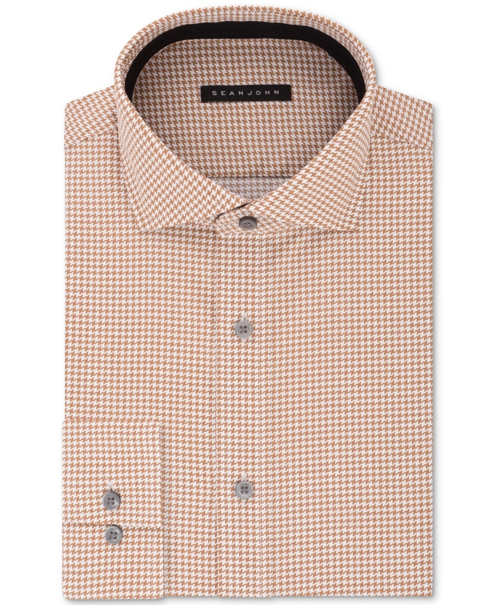 Camisa social masculina Sean John Classic/Regular Fit marrom estampada, tamanho bege 15x32-33