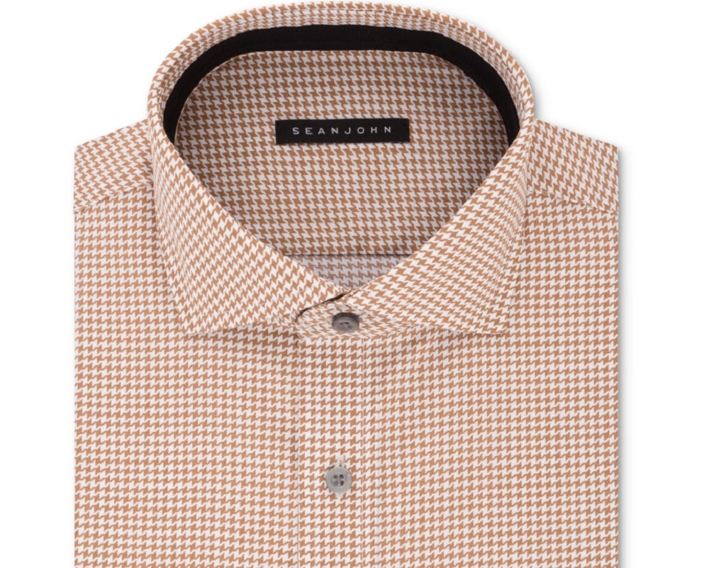 Camisa social masculina Sean John Classic/Regular Fit marrom estampada, tamanho bege 15x32-33