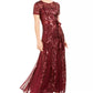 Vestido de festa feminino R &amp; M Richards Petite Embellished Illusion, tamanho 14P, vinho