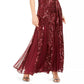 Vestido de festa feminino R &amp; M Richards Petite Embellished Illusion, tamanho 14P, vinho