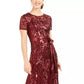 Vestido de festa feminino R &amp; M Richards Petite Embellished Illusion, tamanho 14P, vinho