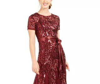 Vestido de festa feminino R &amp; M Richards Petite Embellished Illusion, tamanho 14P, vinho