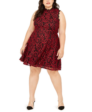 Vestido Plus Size City Studios Juniors com Renda e Flare Vermelho Tamanho 16 W