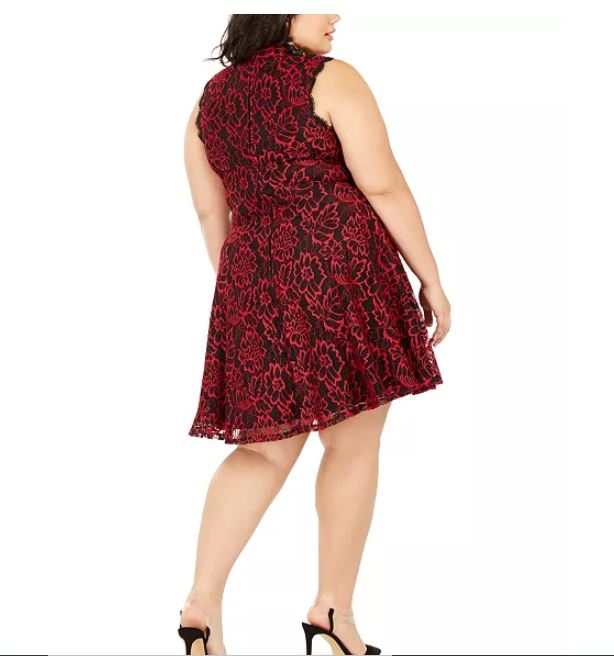 Vestido Plus Size City Studios Juniors com Renda e Flare Vermelho Tamanho 16 W