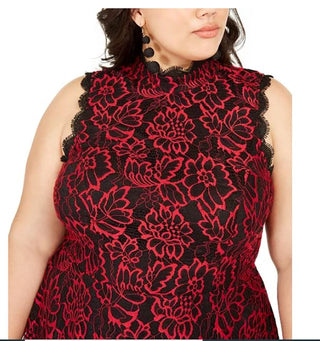 Vestido Plus Size City Studios Juniors com Renda e Flare Vermelho Tamanho 16 W