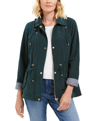 Jaqueta anoraque feminina resistente à água com capuz Charter Club, verde, tamanho pequeno