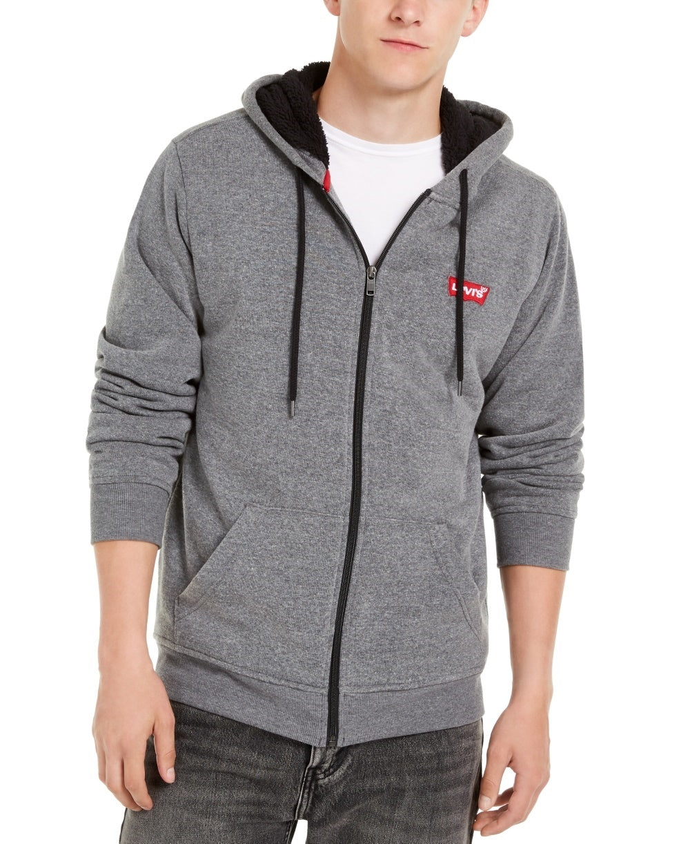 Moletom com capuz Levi's masculino com forro de lã e zíper frontal, cinza, tamanho pequeno