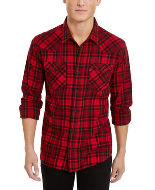 Camisa de flanela xadrez masculina Levi's vermelha tamanho médio