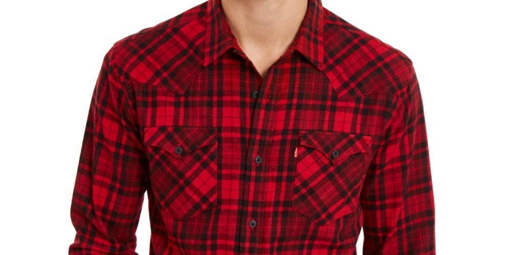 Camisa de flanela xadrez masculina Levi's vermelha tamanho médio