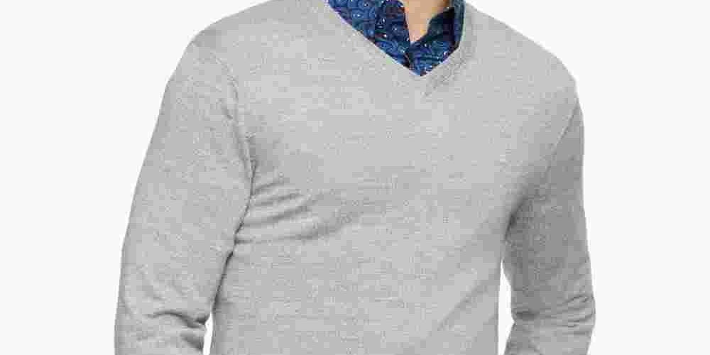 Suéter Calvin Klein Masculino de Lã Merino com Gola V Cinza Tamanho XXG