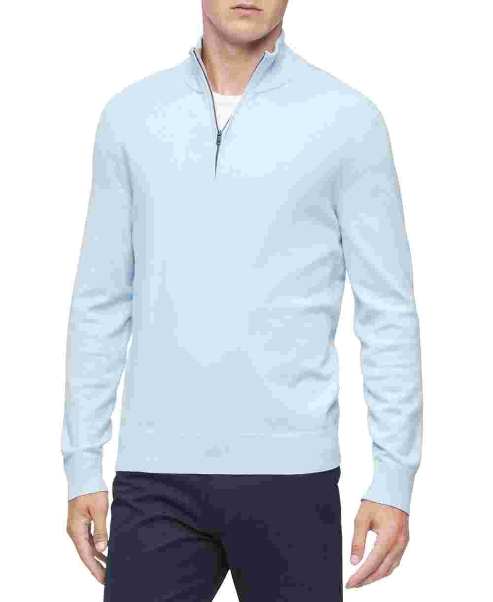 Suéter Calvin Klein Masculino com Zíper 1/4 Azul Tamanho P