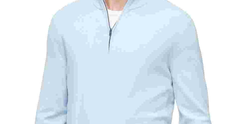 Suéter Calvin Klein Masculino com Zíper 1/4 Azul Tamanho P