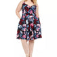 Vestido Trixxi Feminino Plus Size Estampa Floral Ajustado e Evasê Azul Marinho Tamanho 24W