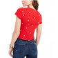 Camiseta Love Tribe Junior com estampa de coração e borda de alface, vermelha, tamanho X-S