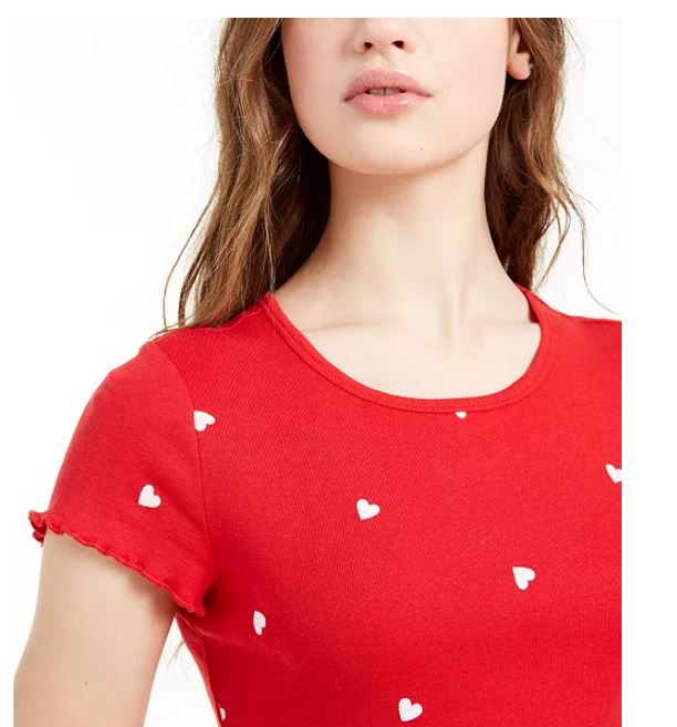 Camiseta Love Tribe Junior com estampa de coração e borda de alface, vermelha, tamanho X-S