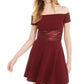 Vestido de coquetel curto evasê feminino B Darlin, manga curta, ombro de fora, tamanho 0, vinho
