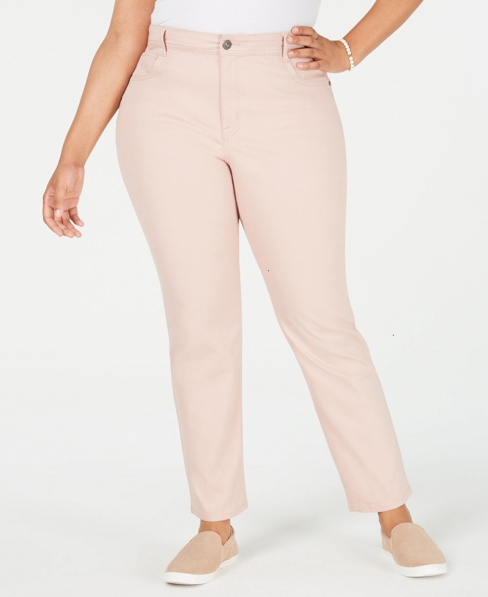 Jeans feminino plus size de cintura alta e perna justa, estilo &amp; co, rosa, tamanho pequeno pequeno
