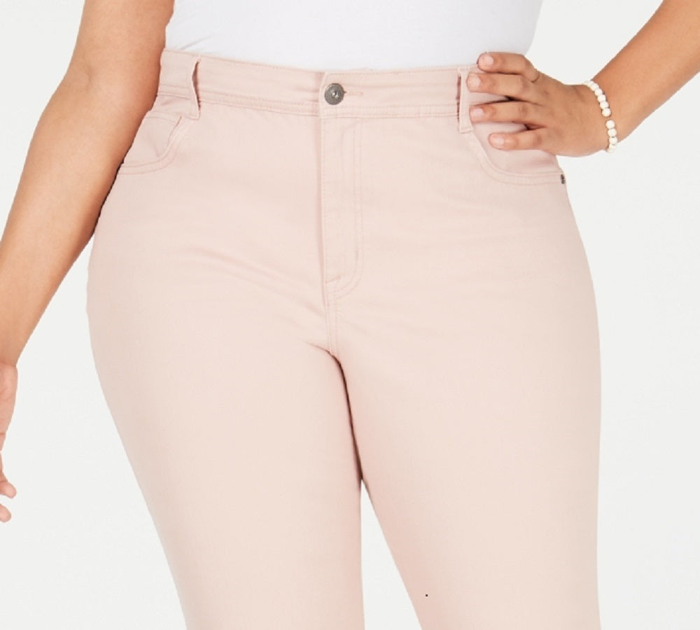 Jeans feminino plus size de cintura alta e perna justa, estilo &amp; co, rosa, tamanho pequeno pequeno