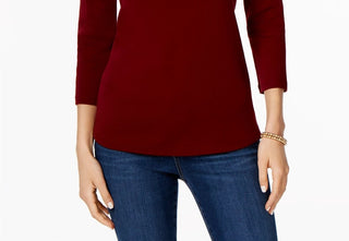 Charter Club Feminino Pima Algodão Botão Ombro Top Vermelho Tamanho Pequeno Pequeno