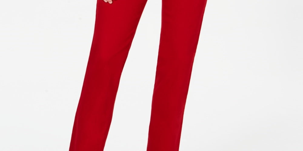 Jeans feminino estilo &amp; co com controle de barriga e perna reta, vermelho, tamanho 4