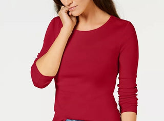 Camiseta feminina de manga comprida Charter Club Pima Cotton, vermelha, tamanho extra grande