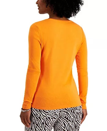 Camiseta feminina de manga comprida Charter Club Pima Cotton, dourada, tamanho XX-G