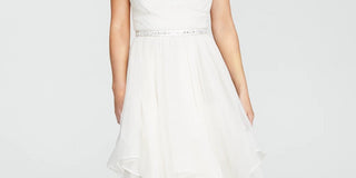 Vestido infantil com cinto e strass e corações de lantejoulas, tamanho 15, marfim