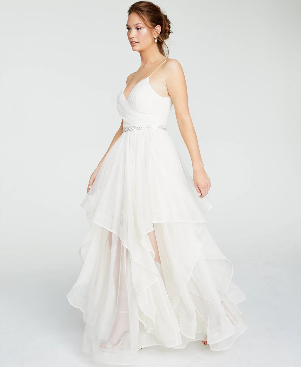 Vestido infantil com lantejoulas e cinto de strass, tamanho 3, branco