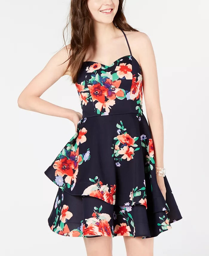 Vestido infantil com babados duplos e estampa floral de lantejoulas e corações, tamanho 5, vermelho