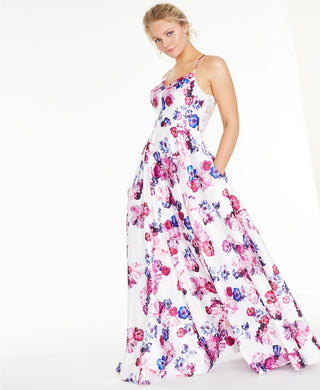 Vestido infantil City Studios com estampa floral e renda nas costas, tamanho 5, branco