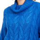 Suéter feminino Sun + Moon de tricô com gola alta e cabo, azul, tamanho X-S