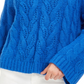 Suéter feminino Sun + Moon de tricô com gola alta e cabo, azul, tamanho X-S
