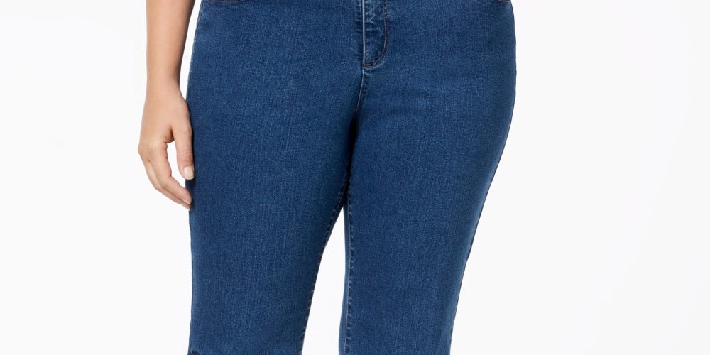 Calça jeans feminina plus size e petite plus size Lexington Tummy-Control com perna reta, tamanho 24W, azul