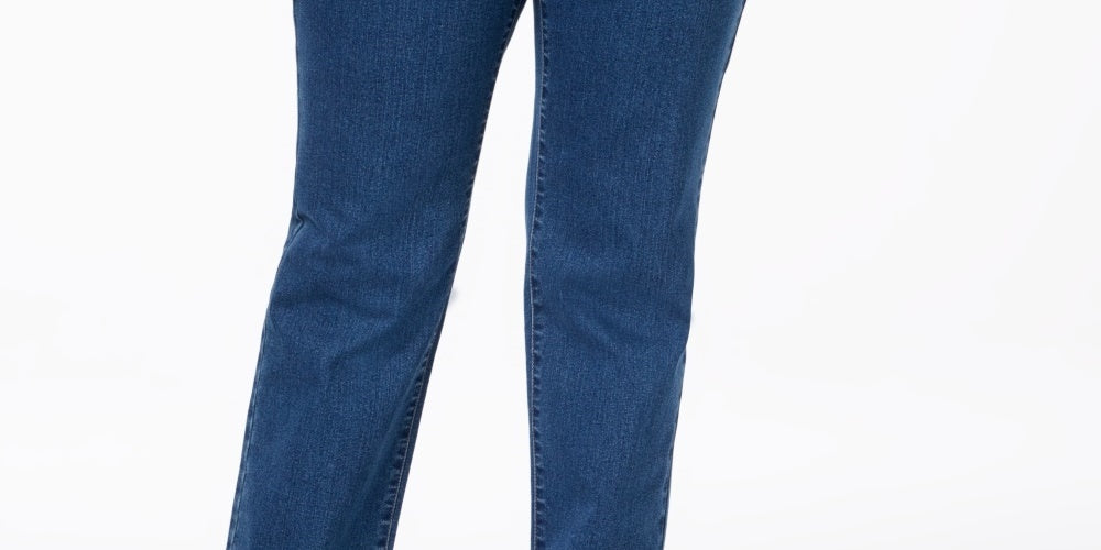 Calça jeans feminina plus size e petite plus size Lexington Tummy-Control com perna reta, tamanho 24W, azul